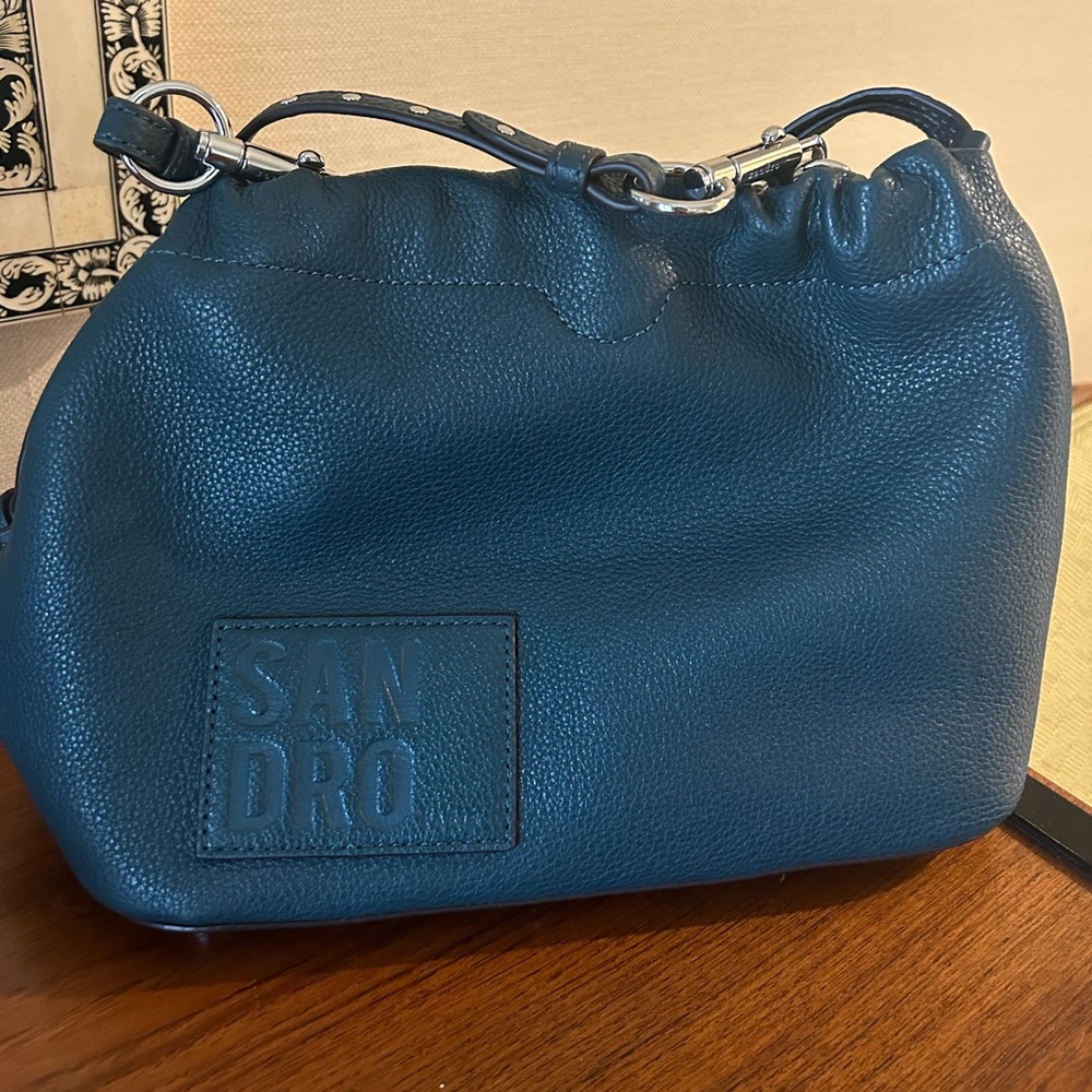Sandro NWT deep teal blue purse with silver hardware